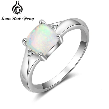 Luxusní Čtvercový Bílý Opál Kroužky se Zirkony Stříbrné Barvy Prst prsten pro Ženy Módní Šperky (Lam Hub Fong)