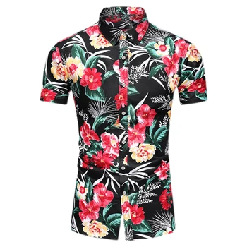 LIFENWENNA Květinové Tričko Mužů Letní Módní Havajské Krátký Rukáv Košile Ležérní Plus Velikosti 5XL 6XL 7XL Pánská Halenka Dovolenou na Pláži
