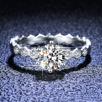 Návrhář Značky Moissanite 반지 Dámské Originální 925 Sterling Silver Jeden Karát Řadu Šesti Prong Diamond Snubní Prsteny pro Ženy
