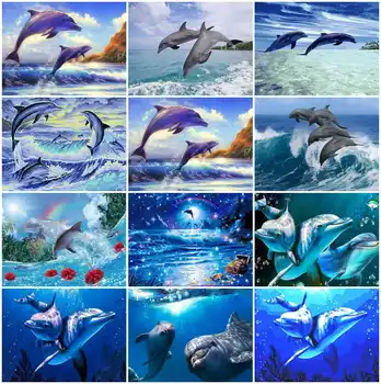 AZQSD Barvy Podle Čísla Dolphin Dekorace na Zeď Obývací Pokoj Kreslit Podle čísel Na Plátně Mořský živočich Ručně malovaný Dárek