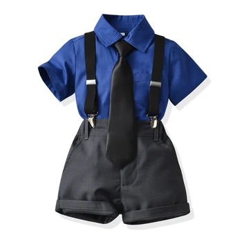 Letní New College styl Chlapci Oblečení Set Děti Chlapci Krátký Rukáv Kravata+ Tričko+Podvazky Šortky Oblečení Oblečení Formální 3ks