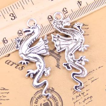 30ks Šperky Přívěsky china dragon loong 49x20mm Starožitné Stříbrné Pozlacené Přívěsky Dělat DIY Ručně vyráběné Tibetské Stříbrné Šperky