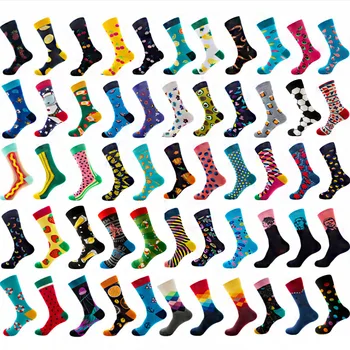 Barevné Pánské Ponožky Harajuku Barevné Šťastný Legrační Symbol Geometrické Vzorce Bavlněné Ponožky Vánoční Dárek Ponožky Calcetines Hombre