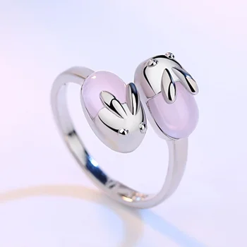 Roztomilý králík ring girls pink crystal prsten ibišek kámen otevření index prst prsten růžový crystal šperky