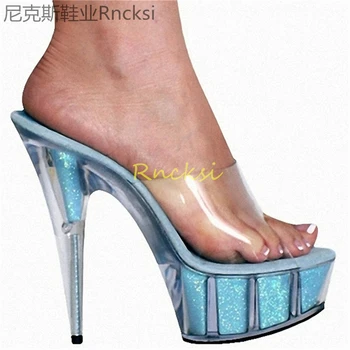 15cm Nové letní módní super vysoké podpatky dámské ultra-vysoké podpatky jehlové sandály s otevřenou špičkou boty.